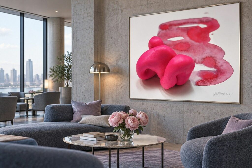 Różowa forma w hotelowym salonie