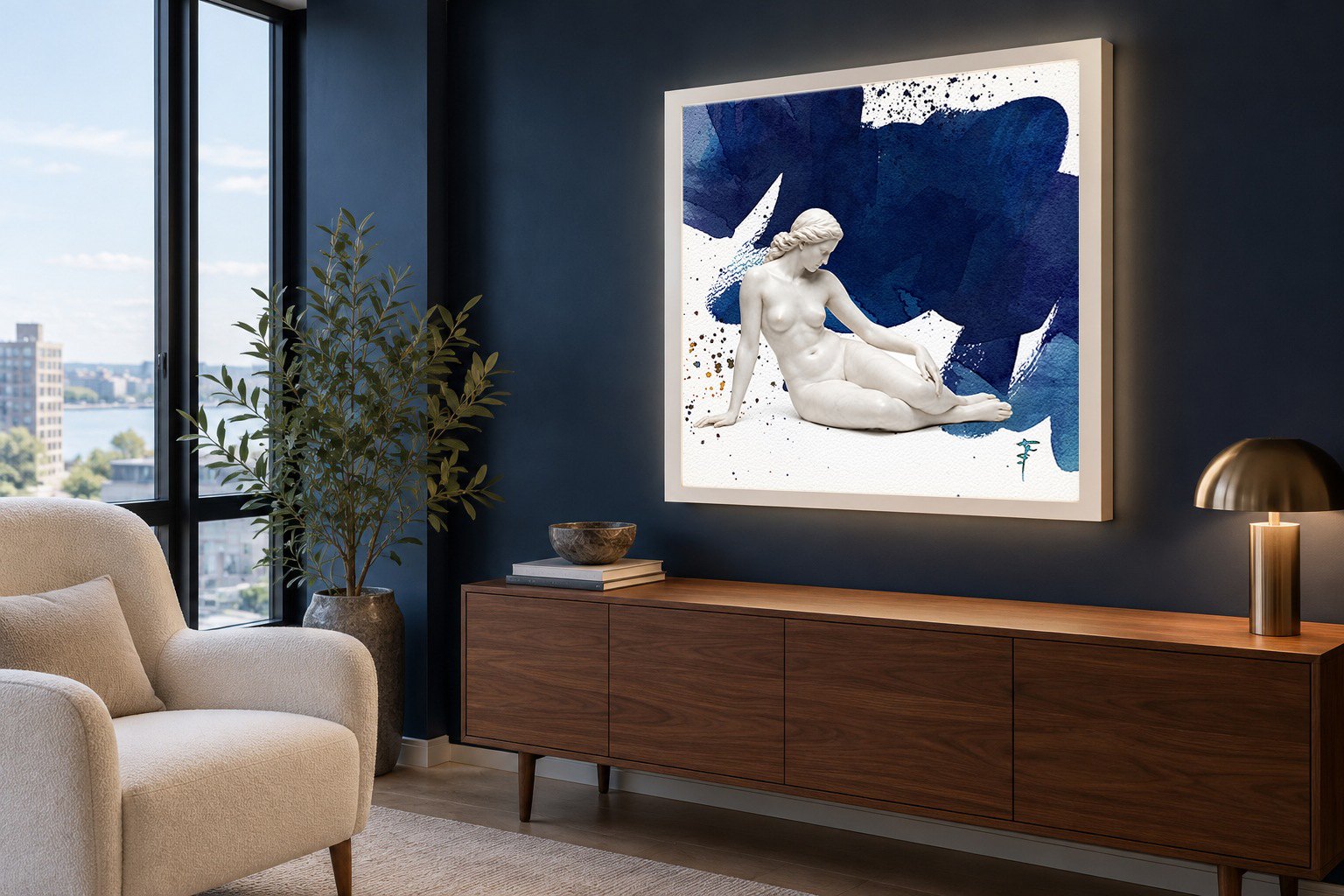 Dobrze mi jako lightbox w granatowym salonie
