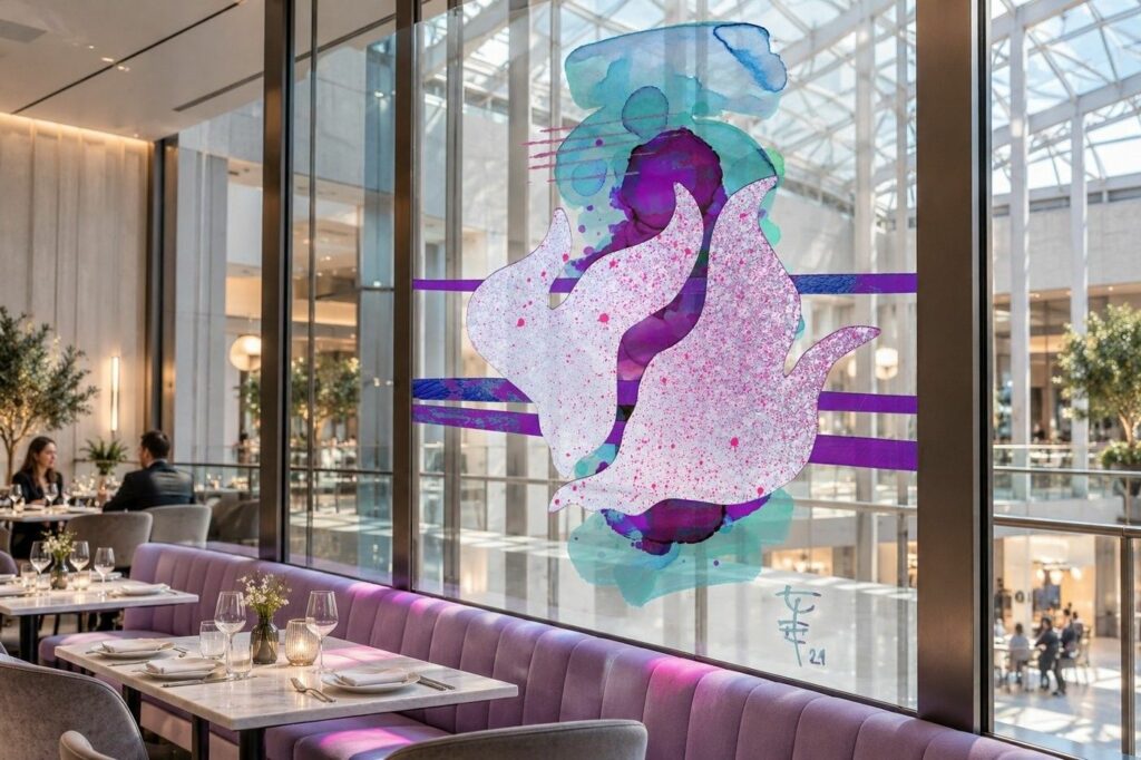 Wydarzenie na szkle w restauracji z atrium